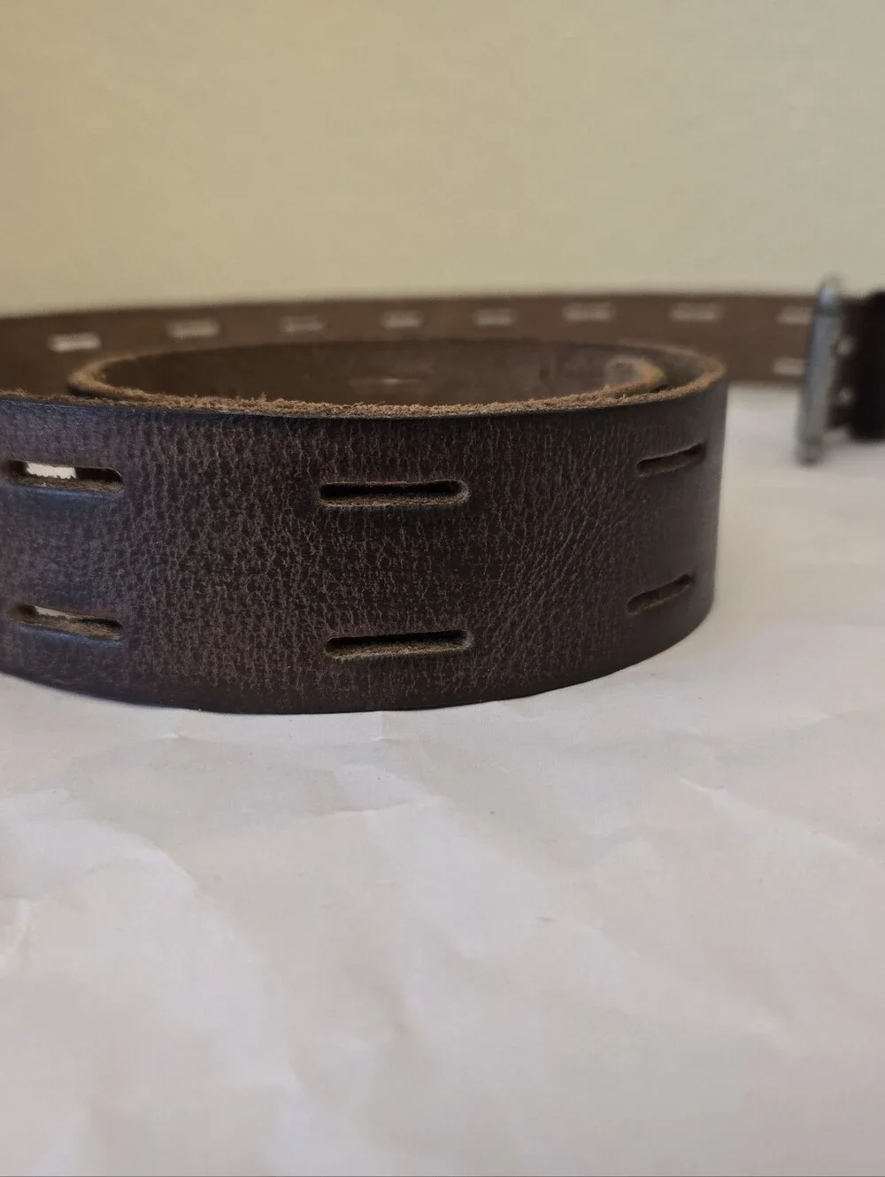 Timberland Unisex Brown Leather Distressed Belt, Buckle Double Hole Western Wear